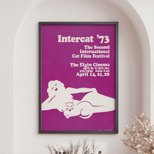 Intercat International Cat Film Festival Poster Prints, Purple Poster, Vintage Nude Poster, NYC Retro Advertising Wall Art