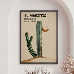 El Maestro Print, Mexican Vintage Art, Vintage Cactus Art, Blooming Cactus Wall Art image 1