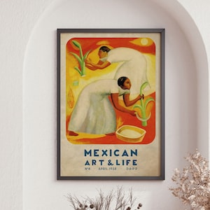 Mexican Art & Life Poster, Latin American Artesania, Mexico Travel, Vintage Poster