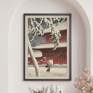 Kawase Hasui Snow at Zojoji Temple, Vintage Poster, Retro Poster, Japanese Print, Art Print, Exhibition Poster, Gallery Quality, Art Decor