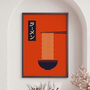 Ramen Noodle Print, Orange Ramen Poster, Japanese Kitchen Wall Art, Noodle Bowl Artwork, Asian Culture Print, Large Wall Art