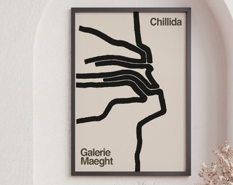 Galerie Maeght Chillida Exhibition Poster, Black and White Vintage Wall Art,  Minimalist Wall Art,  Abstract Painting