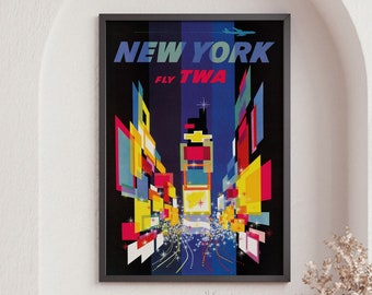 Impression d'affiche de voyage vintage NEW YORK, impression de voyage à New York, art mural New York