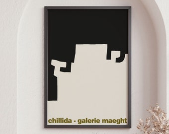 Chillida Exhibition Poster, Galerie Maeght Paris, Eduardo Chillida Print, Home Decor, Black and White Art
