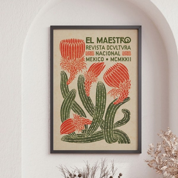Mexican Exhibition Art Poster, Cactus Wall Art, Mexico Travel Poster, Vintage Wall Art, El Maestro Poster, Mexican Culture Print
