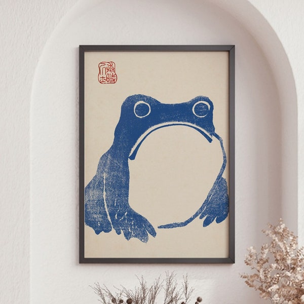 Japanese Vintage Poster, Blue Frog, Matsumoto Hoji Art Print, Vintage Frog Painting, Frog Art Print, Japanese Woodblock Reproduction