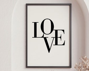 Love Print, Love Wall Art, Love Artwork, Minimalist Print, Black and White Prints, Anniversary Gift, Valentines Gift, Home Decor