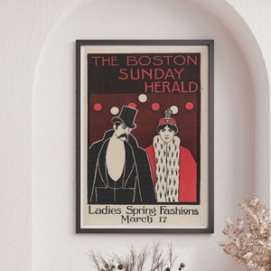 Art Deco Plakat, Boston Sonntag Herald, Vintage Werbedruck, Retro Plakat, Retro Magazin Cover, Werbewandkunst