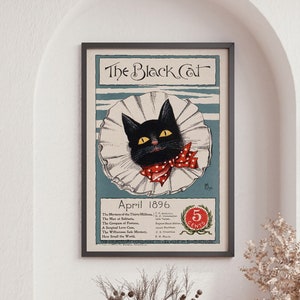 Die schwarze Katze, April 1986, amerikanisches Poster, Vintage Magazin-Cover, Katzenportrait, Tier Wandkunst, Vintage Werbung