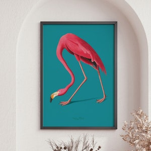 Pink Flamingo Print, Vintage Bird Illustration, Elegant Flamingo Print, Ocean Home Decor, Vintage Flamingo Painting, Coastal Decor