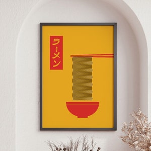 Ramen Noodle Print, Yellow Ramen Poster, Japanese Kitchen Wall Art, Noodle Bowl Artwork, Modern Minimalist Art, Noodle Soup Wall Print