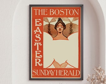 The Boston Easter Sundal Herald Art Print, Vintage Werbedruck, Retro Poster, Retro Magazin Cover