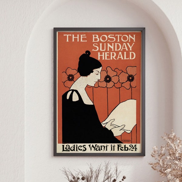 Vintage Poster Print, The Boston Sunday Herald, Gallery Wall Print