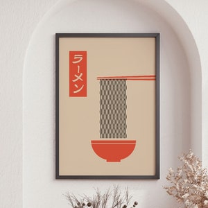 Ramen Noodle Print, Orange an Black Ramen Poster, Japanese Culture, Home Decor, Wall Art,  Vintage Poster, Asian Culture Print, Travel Art