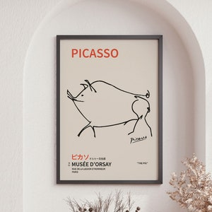 Picasso - Pig, Line Drawing Bedroom Art Print, Vintage Poster, High Quality Print