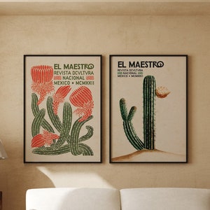 Cactus Set, Mexican Exhibition Art Poster Set, Mexican Decor, Vintage Floral Prints, Gallery Wall Set, Multiple Sizes