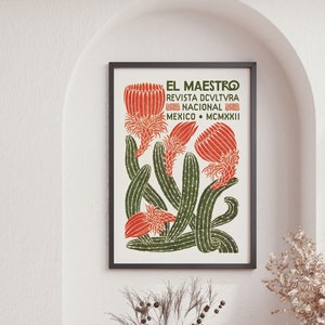 Mexican Exhibition Art Poster, Mexico Travel Poster, Vintage Wall Art, El Maestro Poster, Mexican Culture Print