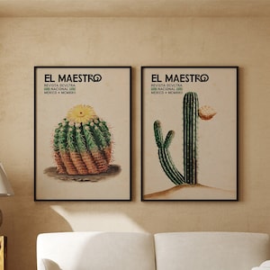 Set of 2 Cactus Print, Mexican Exhibition Art Poster Set, Mexican Decor, Gallery Wall Set, Multiple Sizes