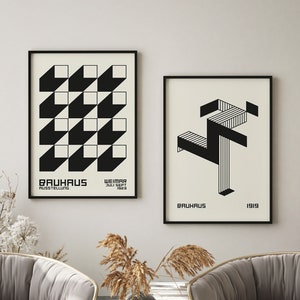 Bauhaus Wall Art Set of 2, Bauhaus Exhibition Abstract Poster, Black and White Poster, Bauhaus Decor, Bauhaus Large Size, Gallery Wall Set