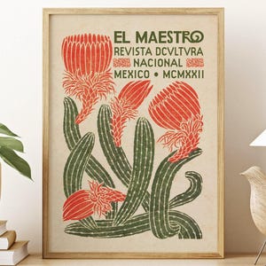 Affiche d'art d'exposition mexicaine, art mural cactus, affiche de voyage au Mexique, art mural vintage, affiche El Maestro, impression culture mexicaine