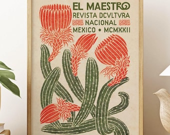 Mexican Exhibition Art Poster, Cactus Wall Art, Mexico Travel Poster, Vintage Wall Art, El Maestro Poster, Mexican Culture Print