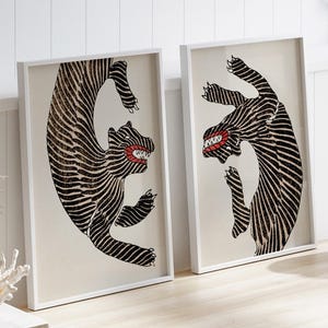 Vintage Japanese Set of 2 Tiger Prints, Japanese Poster Set, Taguchi Tomoki Tiger Print, Animal Art, Oriental Decor, Animal Illustration