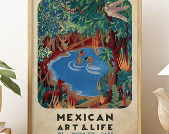Vintage poster Mexicaanse kunst en leven tijdschriftomslag
