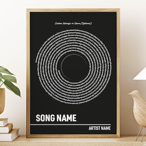 Custom Vinyl Lyrics Print, Black-White, Customizable Music Gift, Anniversary Gift, Personalized Music Lover Gift, Record Gift for her, P18