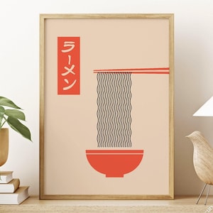 Ramen Noodle Print, Orange an Black Ramen Poster, Japanese Culture, Home Decor, Wall Art,  Vintage Poster, Asian Culture Print, Travel Art