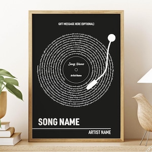 Custom Vinyl Lyrics Print, Personalised Music Poster, Customizable Music Gift, Anniversary Gift, Wedding Song Dance, Christmas Gift, P06