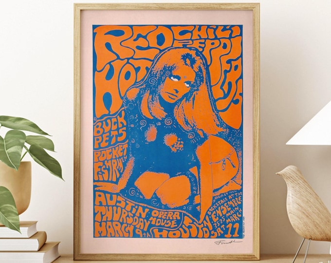 Vintage Music Poster, Red Hot Chilli Peppers, Music Print, Retro Wall Decor