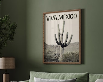 Mexico Vintage Poster, Viva Mexico Print, Desert Cactus Art Print, Mexican Poster, Mexico Farmland Print