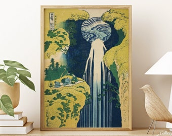 Hokusai Poster Print, Amida Waterfall Poster Print, Japan Wall Art, Woodblock Painting, Vintage Print