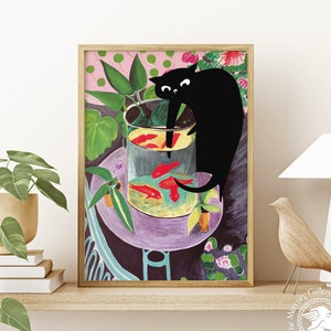 Poster of Matisse Goldfish With Cat, Funny Cat Print, Black Cat Poster