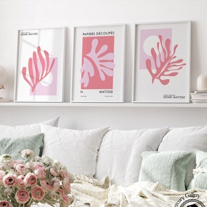 Henri Matisse Set of 3 Wall Art, Pink Matisse Print Set, Gallery Wall Set, Matisse Posters, Matisse Exhibition Poster, Home Decor