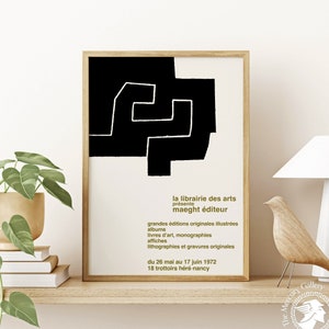 Chillida 1972 Maeght Poster Print, Galerie Maeght Exhibition Poster, Minimal Artwork, Abstract Lithography Poster, Black and White Poster