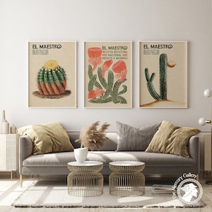 Vintage Kaktus Set, 3er Set El Maestro Mexico Print, Mexikanische Ausstellung Kunst Poster Set, Mexikanische Dekoration, Wohnzimmer Dekor