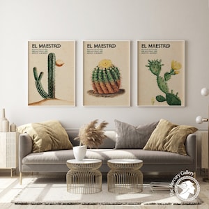 El Maestro Kaktus Set, 3er-Set El Maestro Mexico Print, Mexikanische Ausstellungskunst Poster Set, Mexikanische Dekoration, Galeriewandset