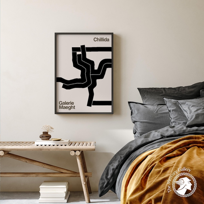 Cartel de la exposición Chillida: Impresión artística abstracta en blanco y negro imagen 4
