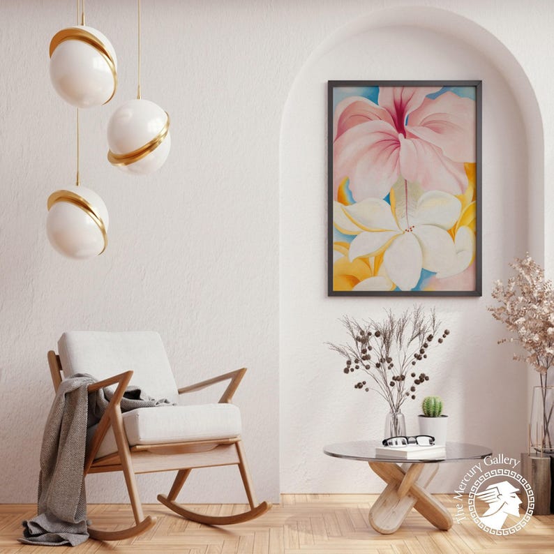 Georgia O’Keeffe Hibiscus Plumeria Print, Tropical Floral Abstraction image 1