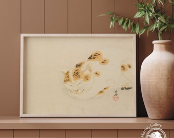 Sleeping Cat Vintage Print, Japanese Retro Poster