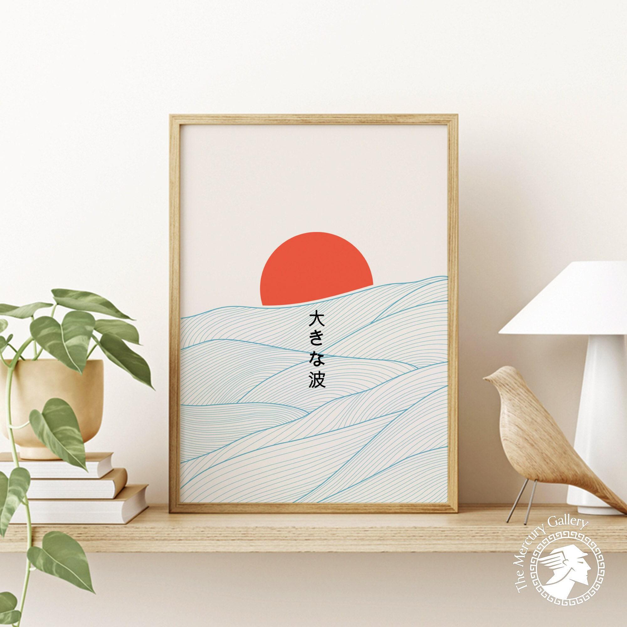 Japanese Waves Art Print, Sunset Line Art, Hokusai Style - Etsy