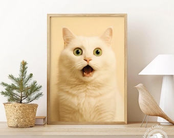 S*︎様 kurry A4サイズ　ポスター　ET Surprised White Cat Poster – Funny Shocked Kitty Wall Art Print