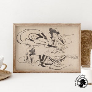 Hokusai Print, Japanese Posters, Japanese Woman, Japanese Decor, Japanese Ukyio-e style illustration, Vintage Japanese Art