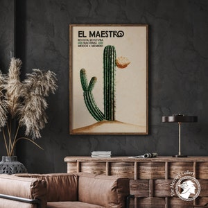 El Maestro Print, Mexican Vintage Art, Vintage Cactus Art, Blooming Cactus Wall Art image 6