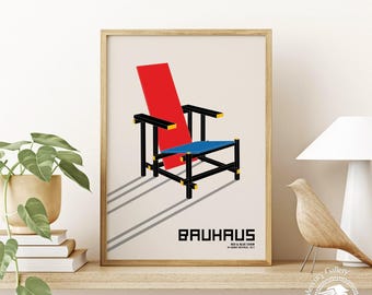 Red and Blue Chair Bauhaus Print, Gerrit Rietveld Exhibition Poster
