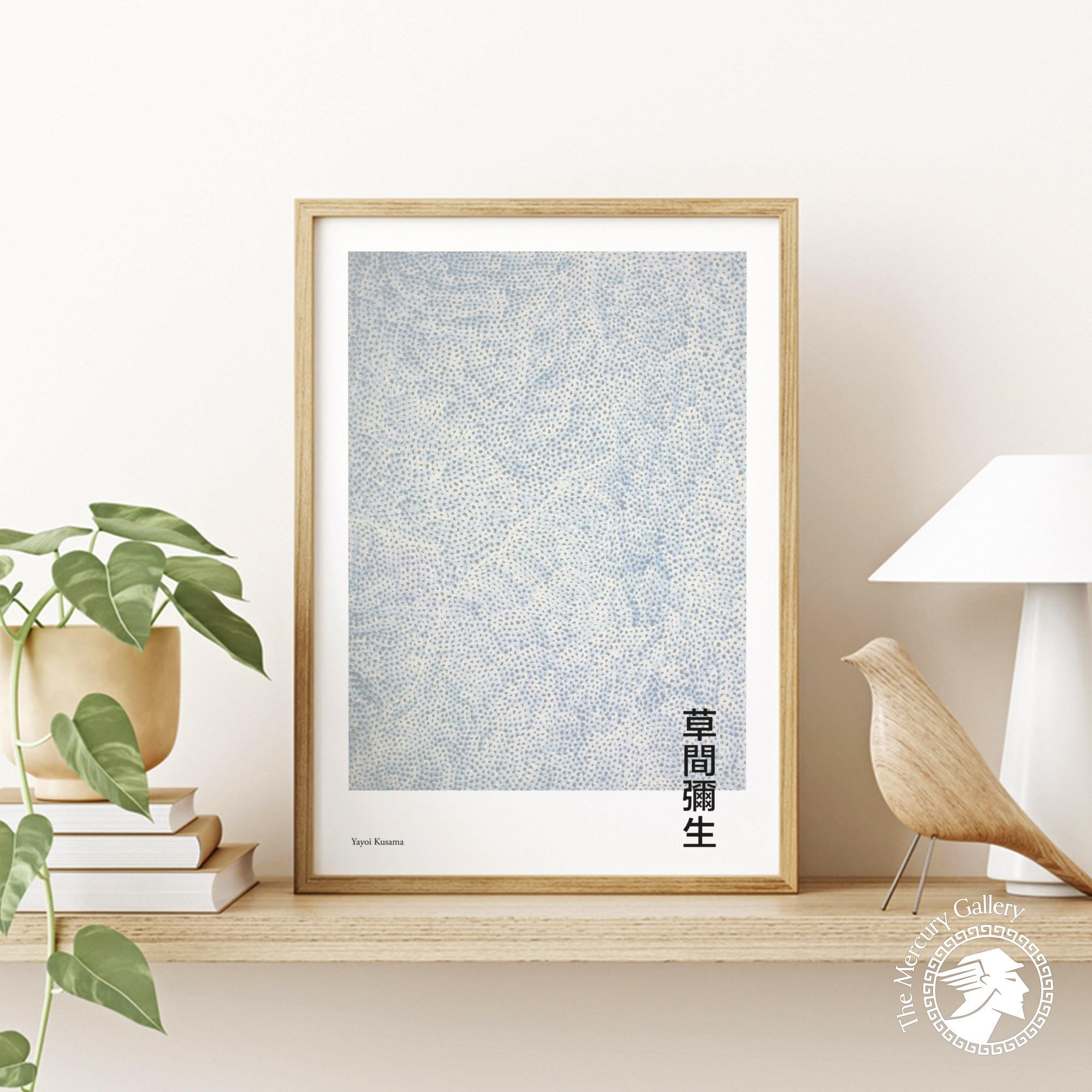 KYNEADAPTATIONFukuokaArtMuseumポスター 2枚セット Yayoi Kusama Minimal Blue Grey Dots Poster – Museum Style Art
