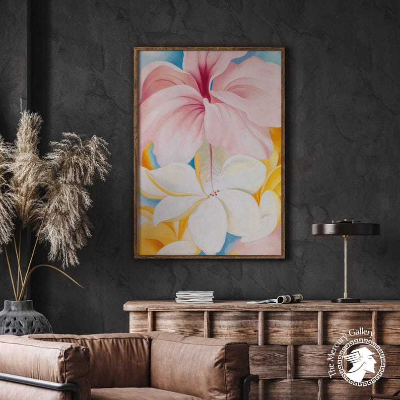 Georgia O’Keeffe Hibiscus Plumeria Print, Tropical Floral Abstraction image 7