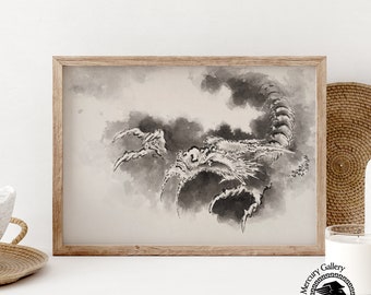 Hokusai Print, Dragon Emerging from Cloud, Japanese Posters, Japanese Decor, Japanese Ukyio-e style illustration, Vintage Japanese Art