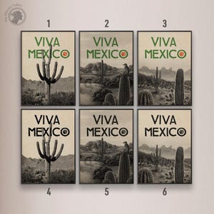 Mexiko Vintage Poster, Viva Mexico Print Set, Wüstenkaktus Art Print, Mexikanisches Poster, Mexiko Farmland Print, Hochwertiger Druck
